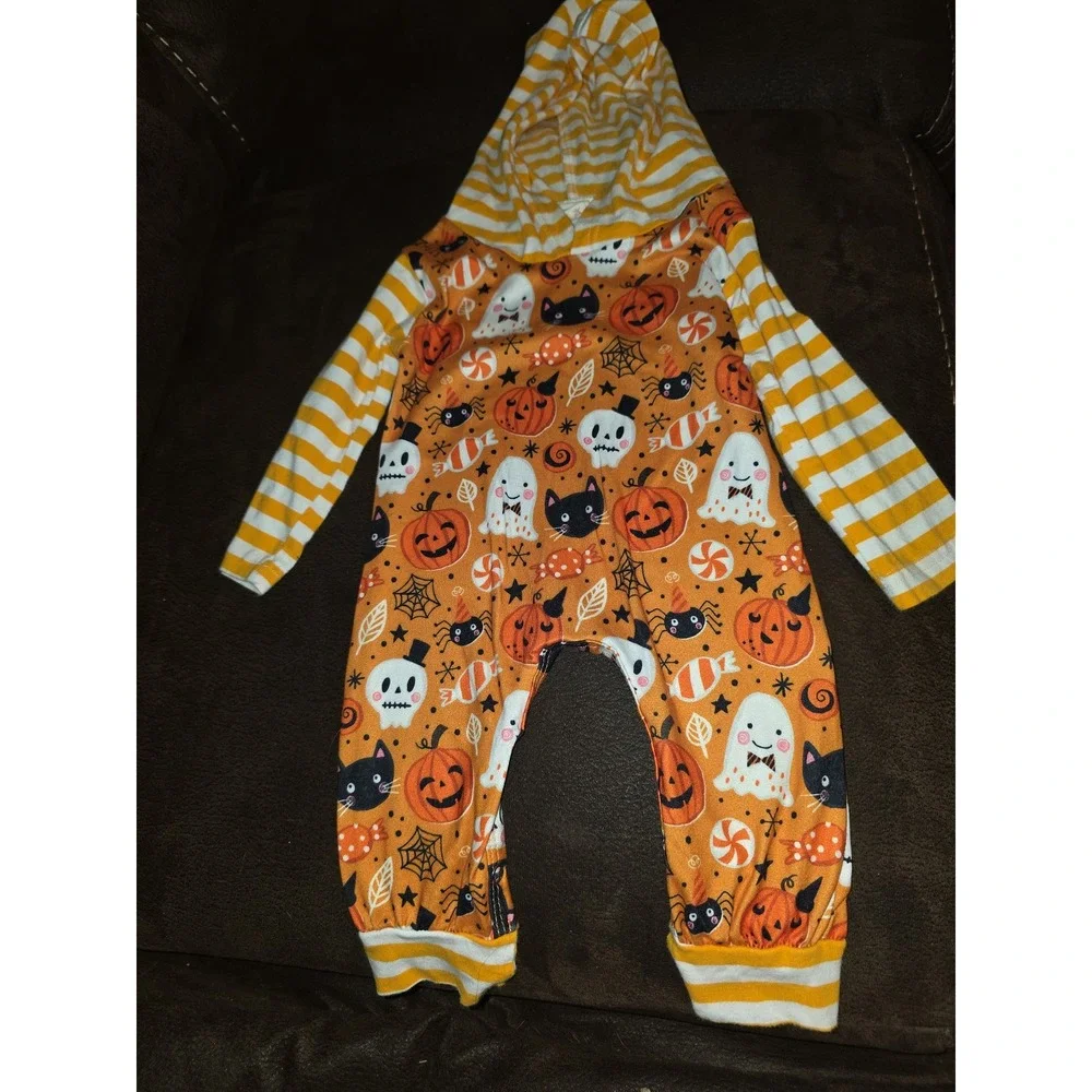 Boutique fall autumn Halloween pumpkin ghost cat romper size 80 6 12 months